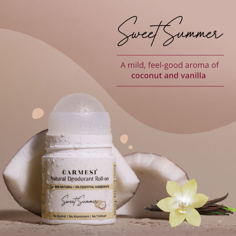 Carmesi Natural Underarms Roll On Deodorant For Women - Sweet Summer, No Alcohol Or Aluminium