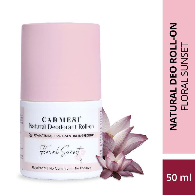 Carmesi Natural Underarms Roll On Deodorant For Women - Floral Sunset, No Alcohol Or Aluminium