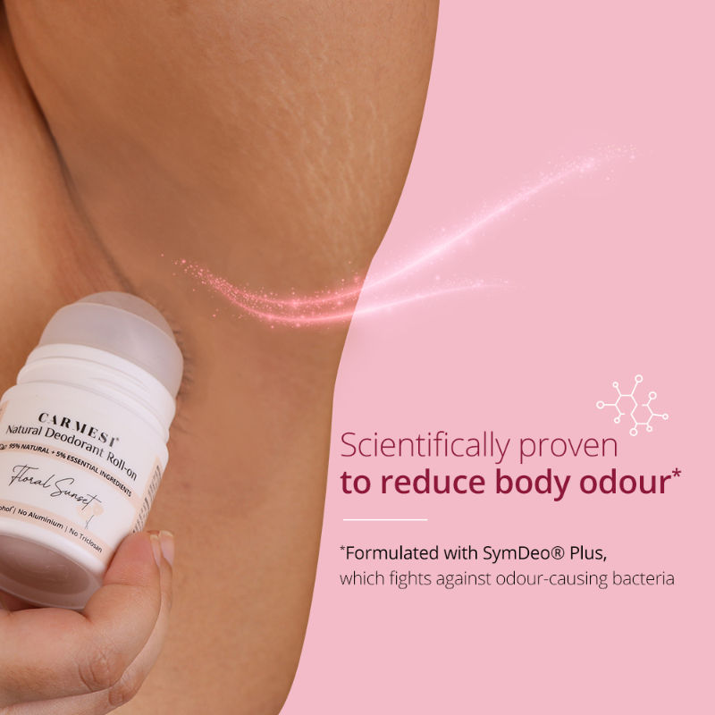 Carmesi Natural Underarms Roll On Deodorant For Women - Floral Sunset, No Alcohol Or Aluminium