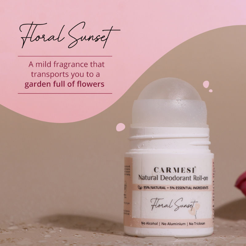 Carmesi Natural Underarms Roll On Deodorant For Women - Floral Sunset, No Alcohol Or Aluminium