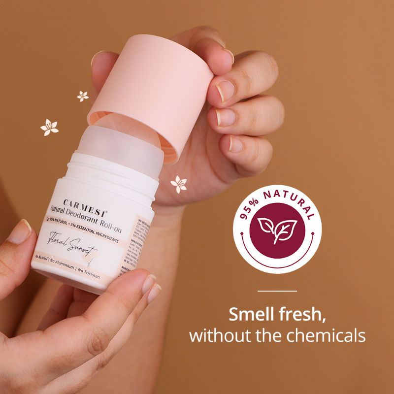 Carmesi Natural Underarms Roll On Deodorant For Women - Floral Sunset, No Alcohol Or Aluminium