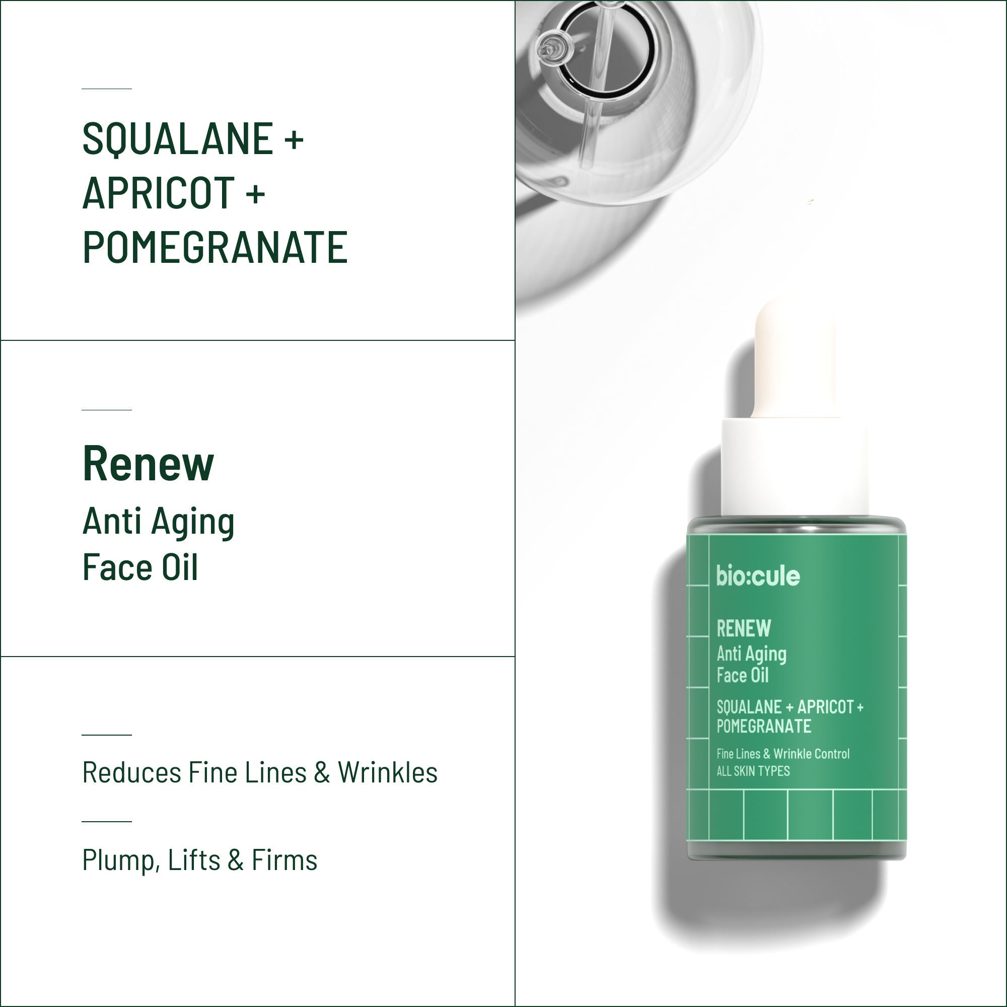 Biocule Renew Anti Aging Face Oil With Squalane, Apricot & Pomegranate Oils