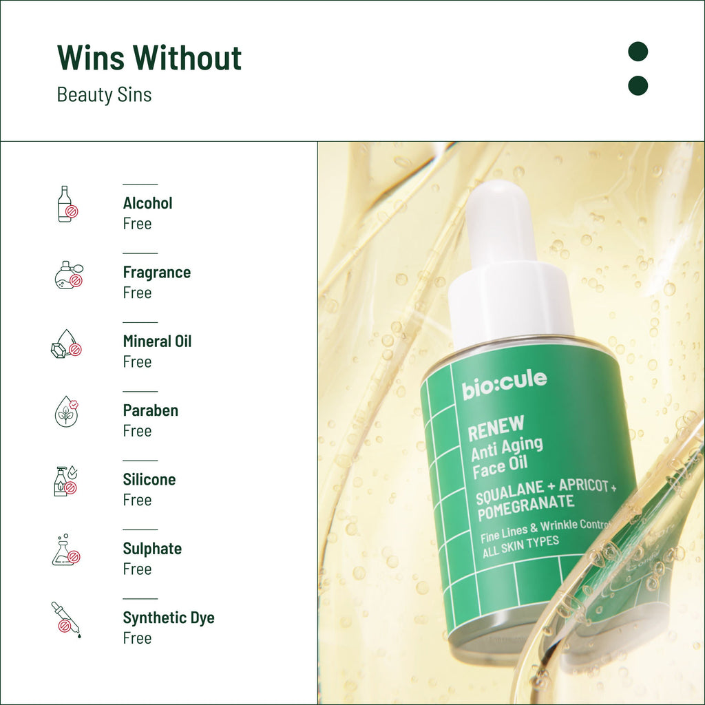 Biocule Renew Anti Aging Face Oil With Squalane, Apricot & Pomegranate Oils
