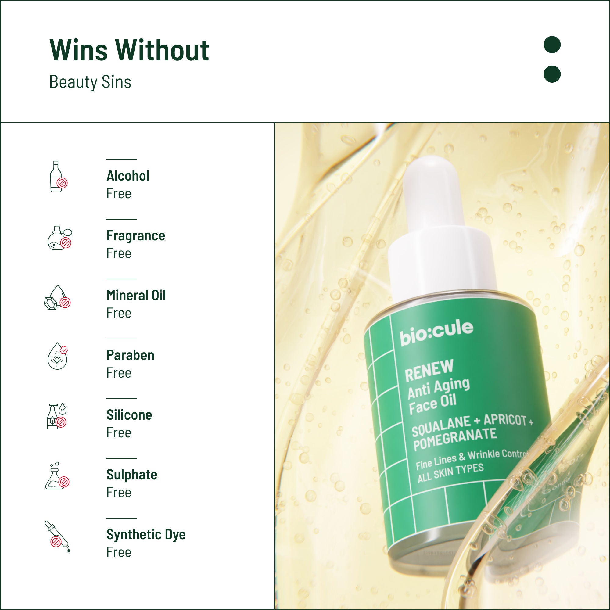 Biocule Renew Anti Aging Face Oil With Squalane, Apricot & Pomegranate Oils