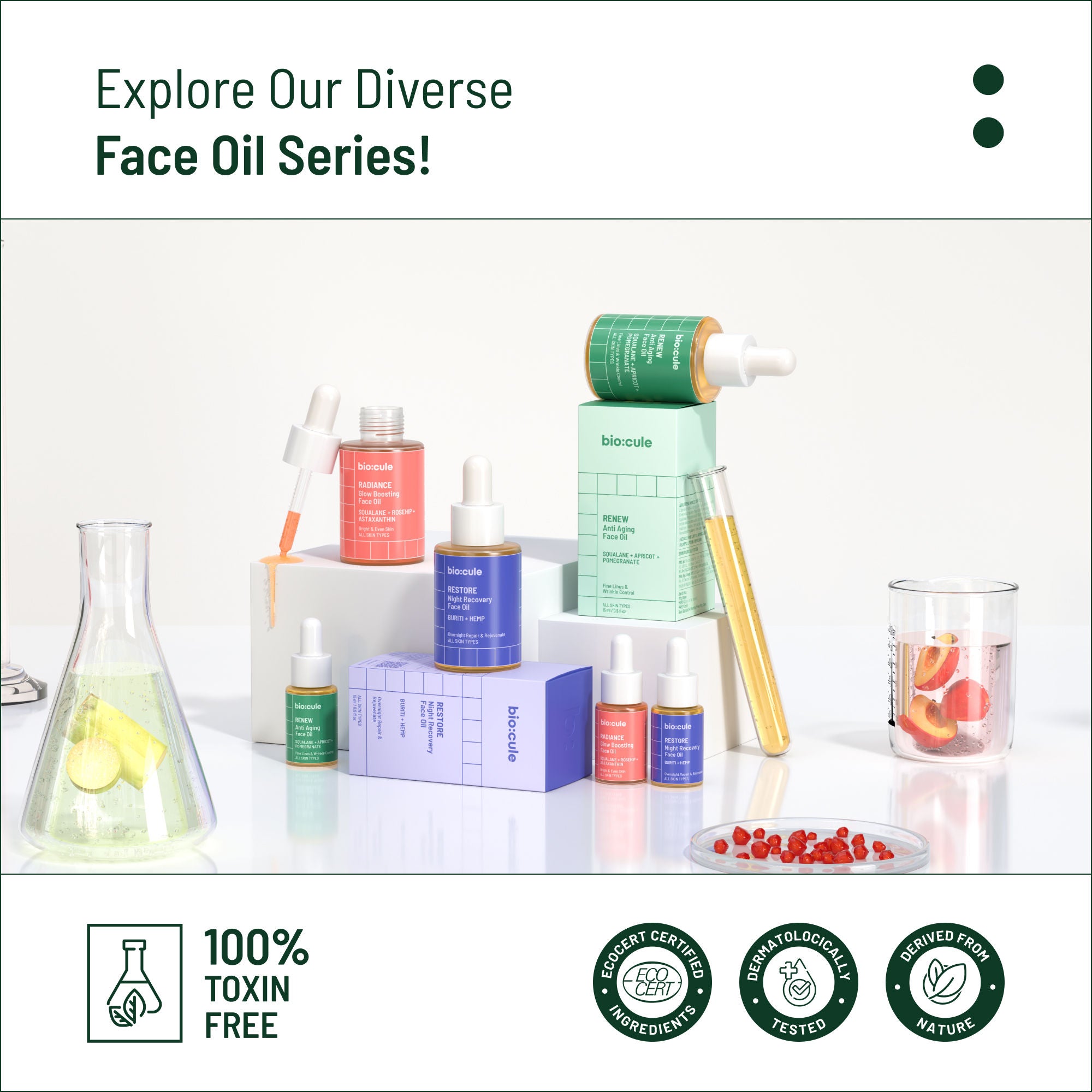Biocule Renew Anti Aging Face Oil With Squalane, Apricot & Pomegranate Oils