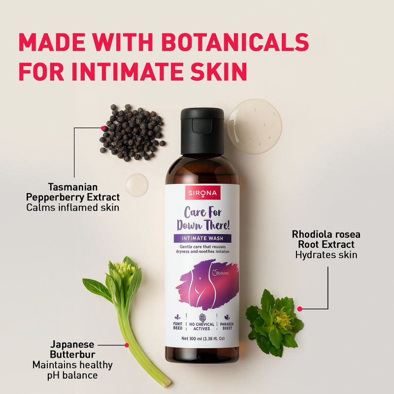 Sirona Natural Intimate Wash, Reduces Odor, Itching, Maintains PH Balance, No Paraben & SLS