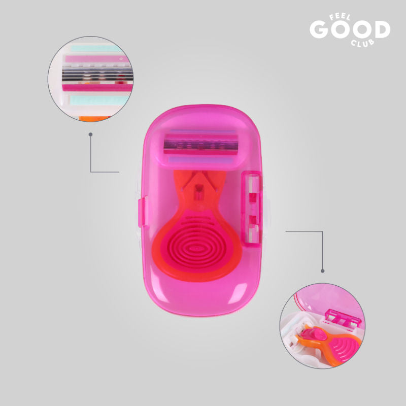 Feel Good Club Mini Body Razor With 5 Precision Blades & Travel Case For Painless Body Hair Removal