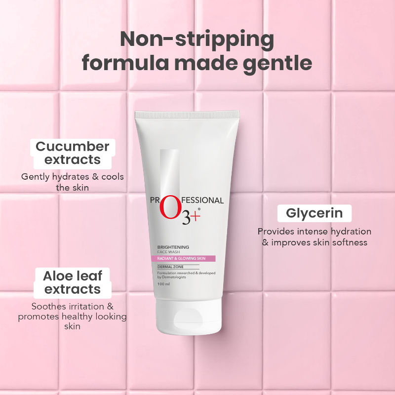 O3+ Brightening Face Wash with Cucumber & Aloe Vera Extract, All Skin Types