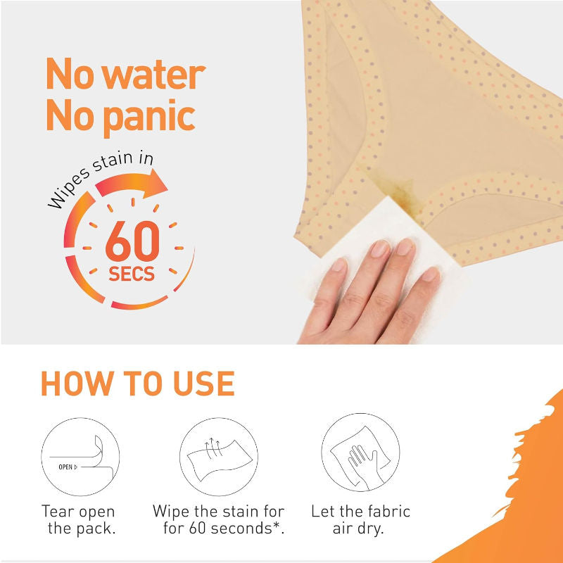 Sirona Period Stain Remover Wipes, Removes Stain in 60 sec, Gentle on Skin & Fabric, Travel Friendly