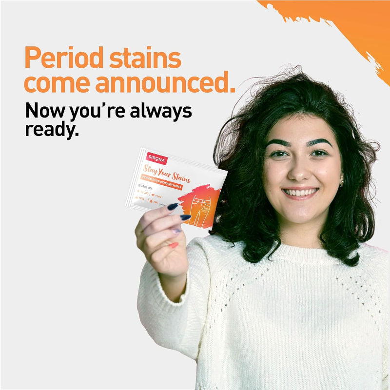 Sirona Period Stain Remover Wipes, Removes Stain in 60 sec, Gentle on Skin & Fabric, Travel Friendly