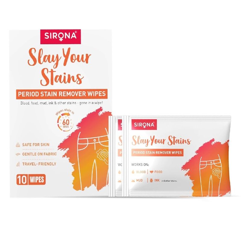 Sirona Period Stain Remover Wipes, Removes Stain in 60 sec, Gentle on Skin & Fabric, Travel Friendly