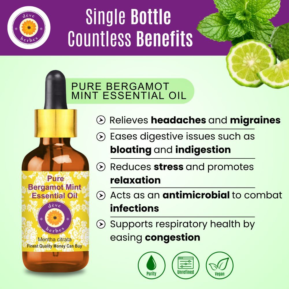 Deve Herbes Pure Bergamot Mint Essential Oil - Mentha Citrata Steam Distilled