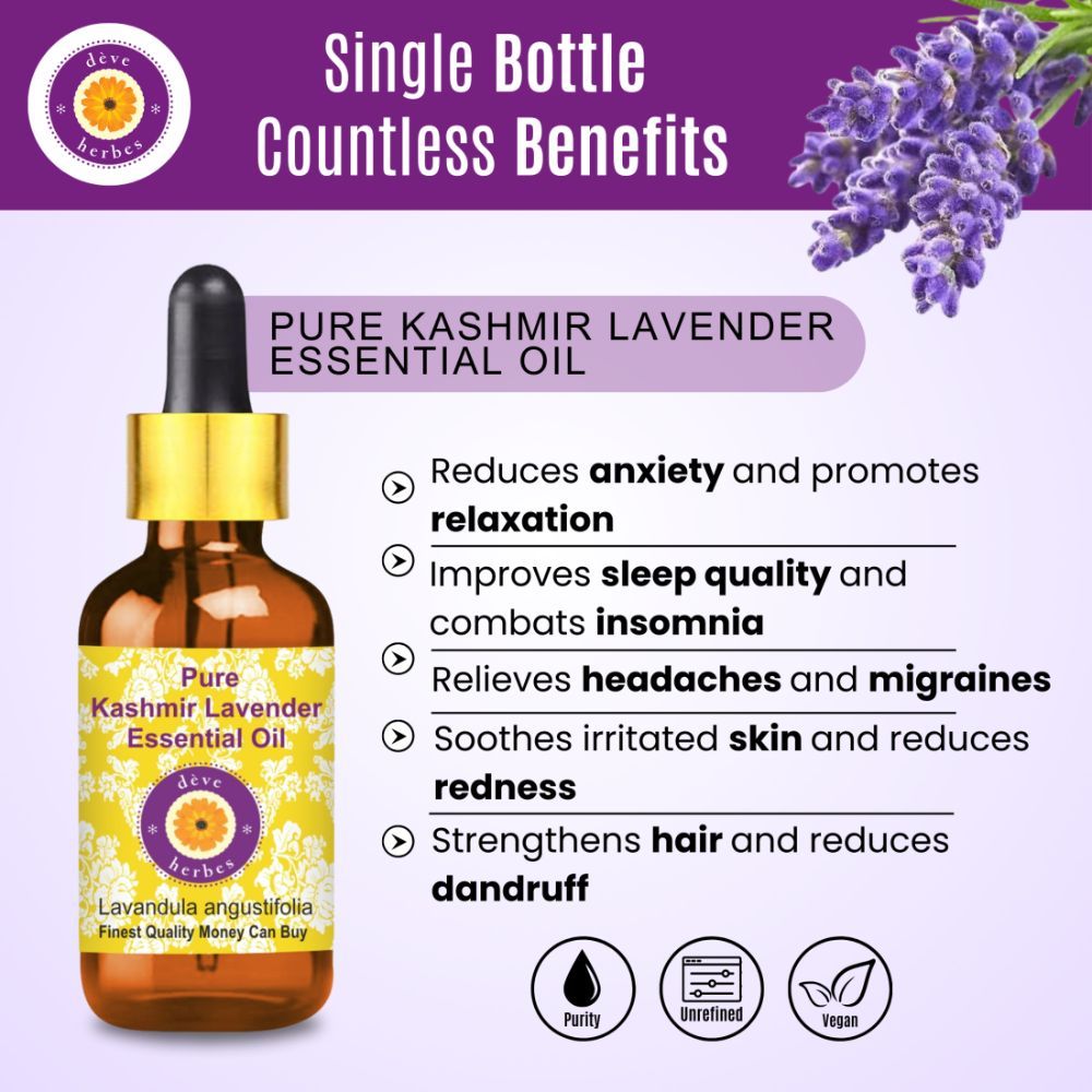 Deve Herbes Pure Kashmir Lavender Essential Oil - Lavandula Angustifolia Steam Distilled