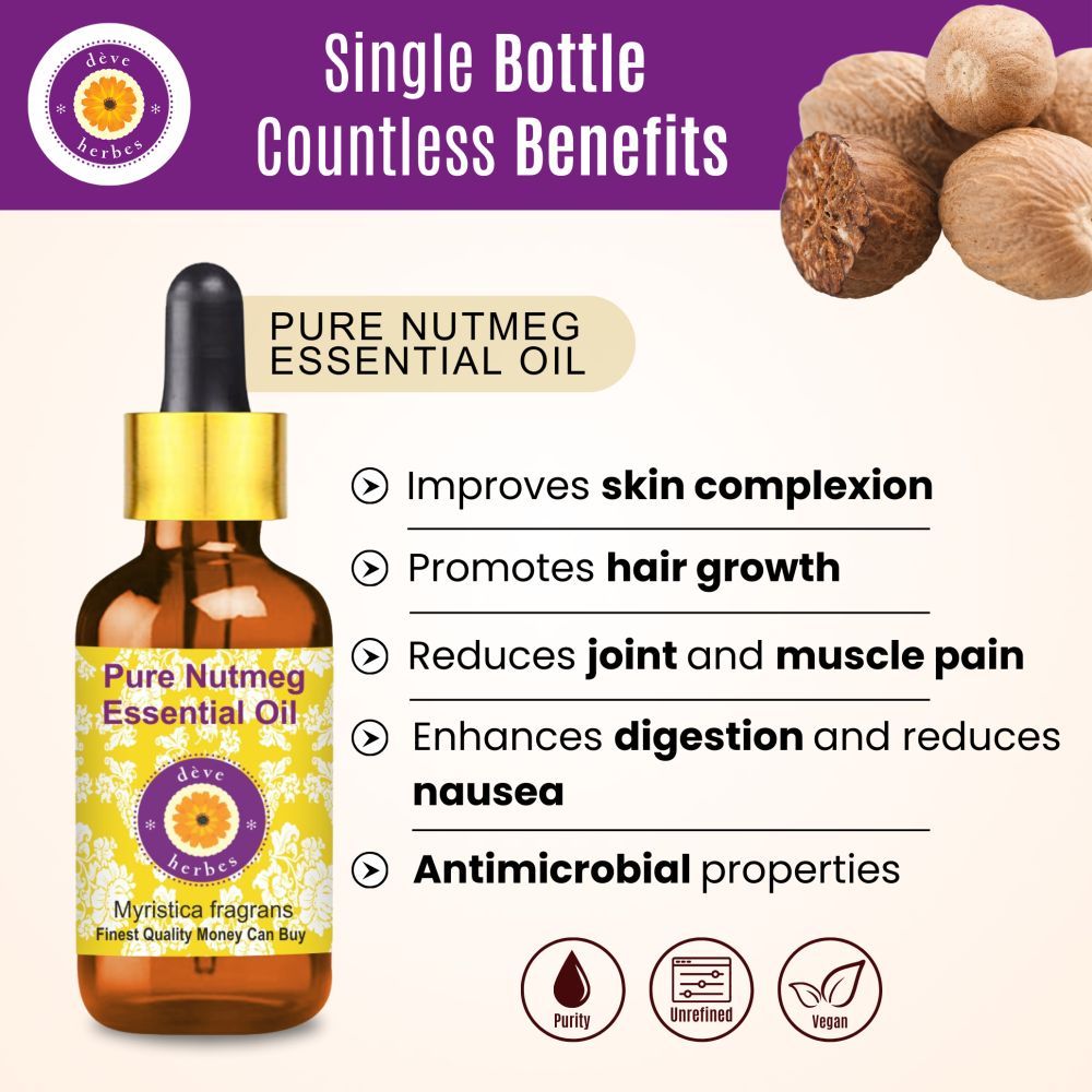 Deve Herbes Pure Nutmeg Essential Oil - Myristica Fragrans Steam Distilled