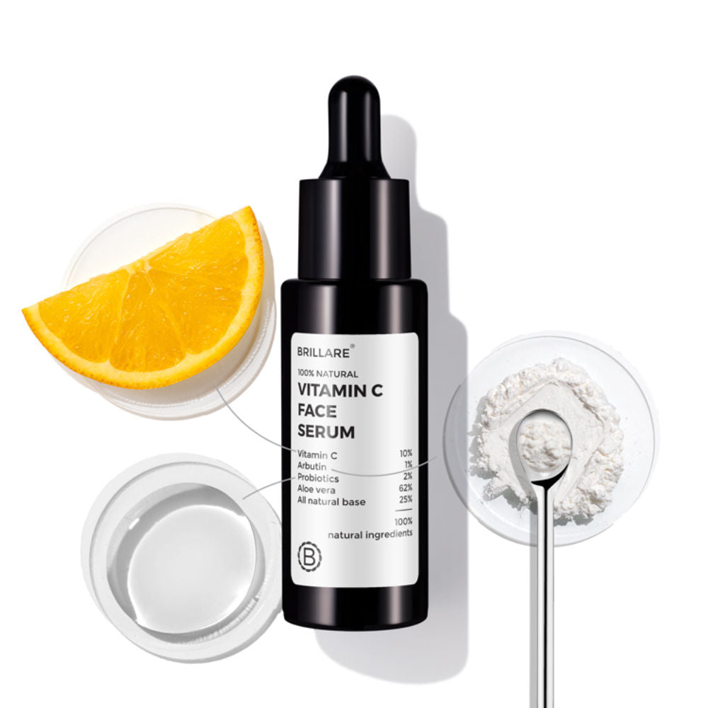 Brillare 10% Vitamin C Face Serum for Glowing Skin with Probiotics Visible Glow in Just 7 Days