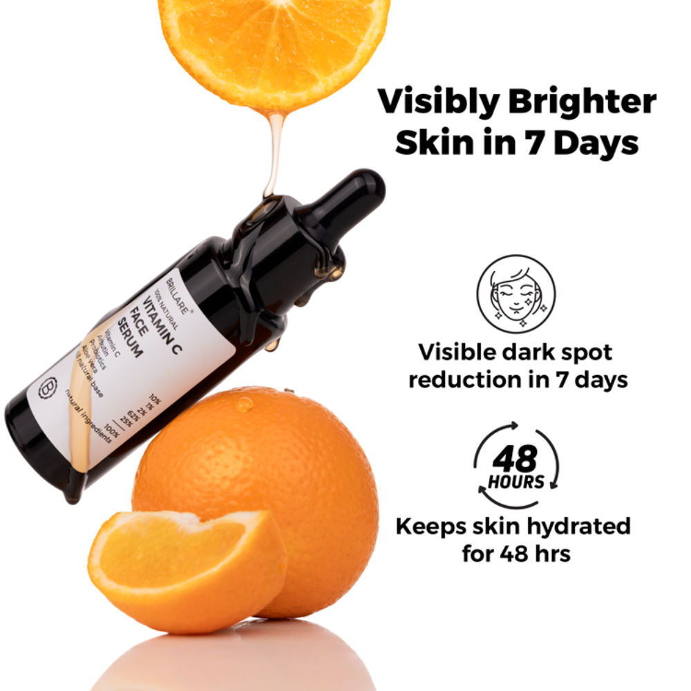 Brillare 10% Vitamin C Face Serum for Glowing Skin with Probiotics Visible Glow in Just 7 Days