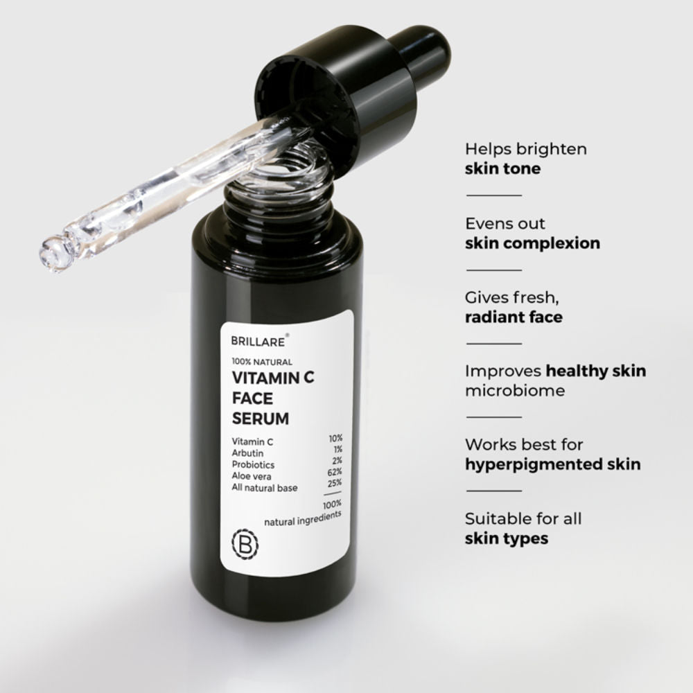 Brillare 10% Vitamin C Face Serum for Glowing Skin with Probiotics Visible Glow in Just 7 Days