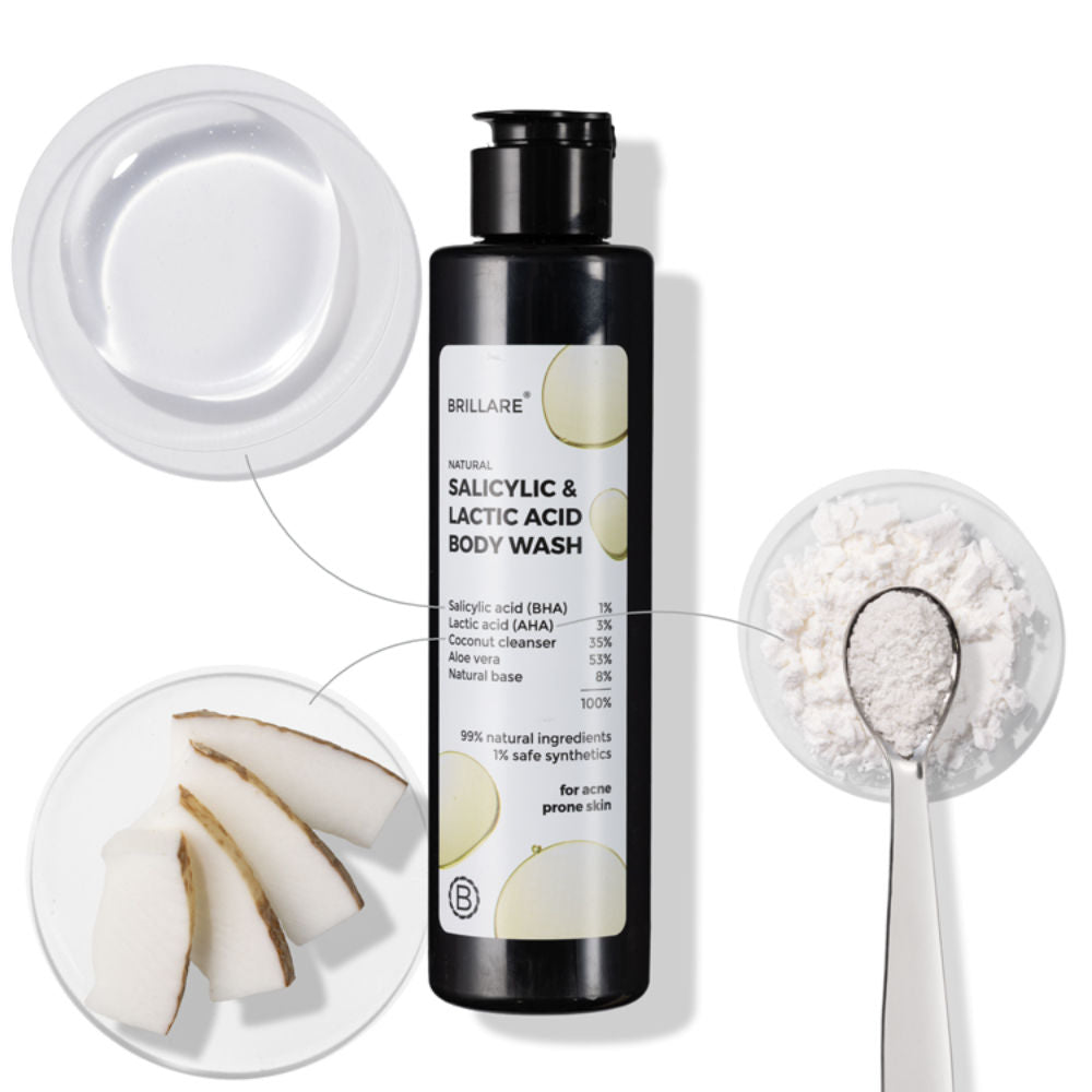 Brillare Salicylic & Lactic Acid Body Wash For Clear, Purified & Acne Prone Skin