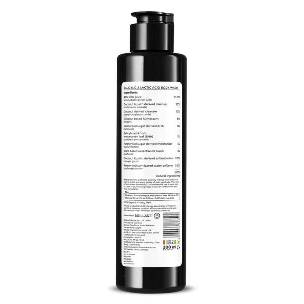 Brillare Salicylic & Lactic Acid Body Wash For Clear, Purified & Acne Prone Skin