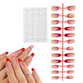 Matra Press On Nails French Tip Reusable Artificial Stick On Fake Extensions & Glue Tabs Red Pink