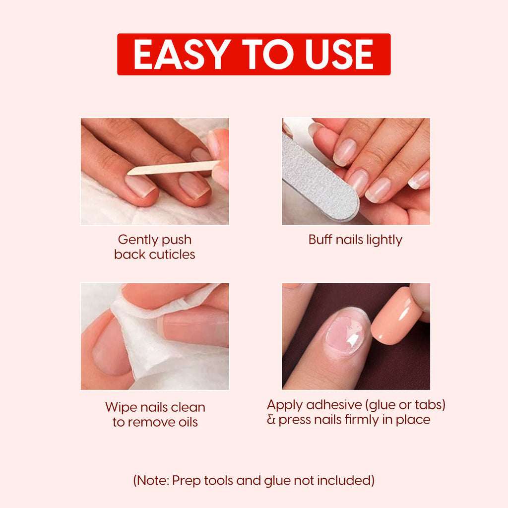 Matra Press On Nails French Tip Reusable Artificial Stick On Fake Extensions & Glue Tabs Red Pink
