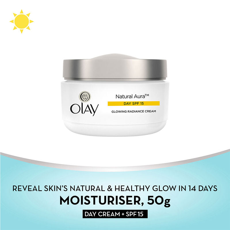 Olay Natural Aura Day Cream With SPF 15, Glowing Radiance Cream With Niacinamide, Vitamin Pro B5, E