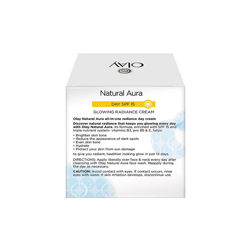 Olay Natural Aura Day Cream With SPF 15, Glowing Radiance Cream With Niacinamide, Vitamin Pro B5, E