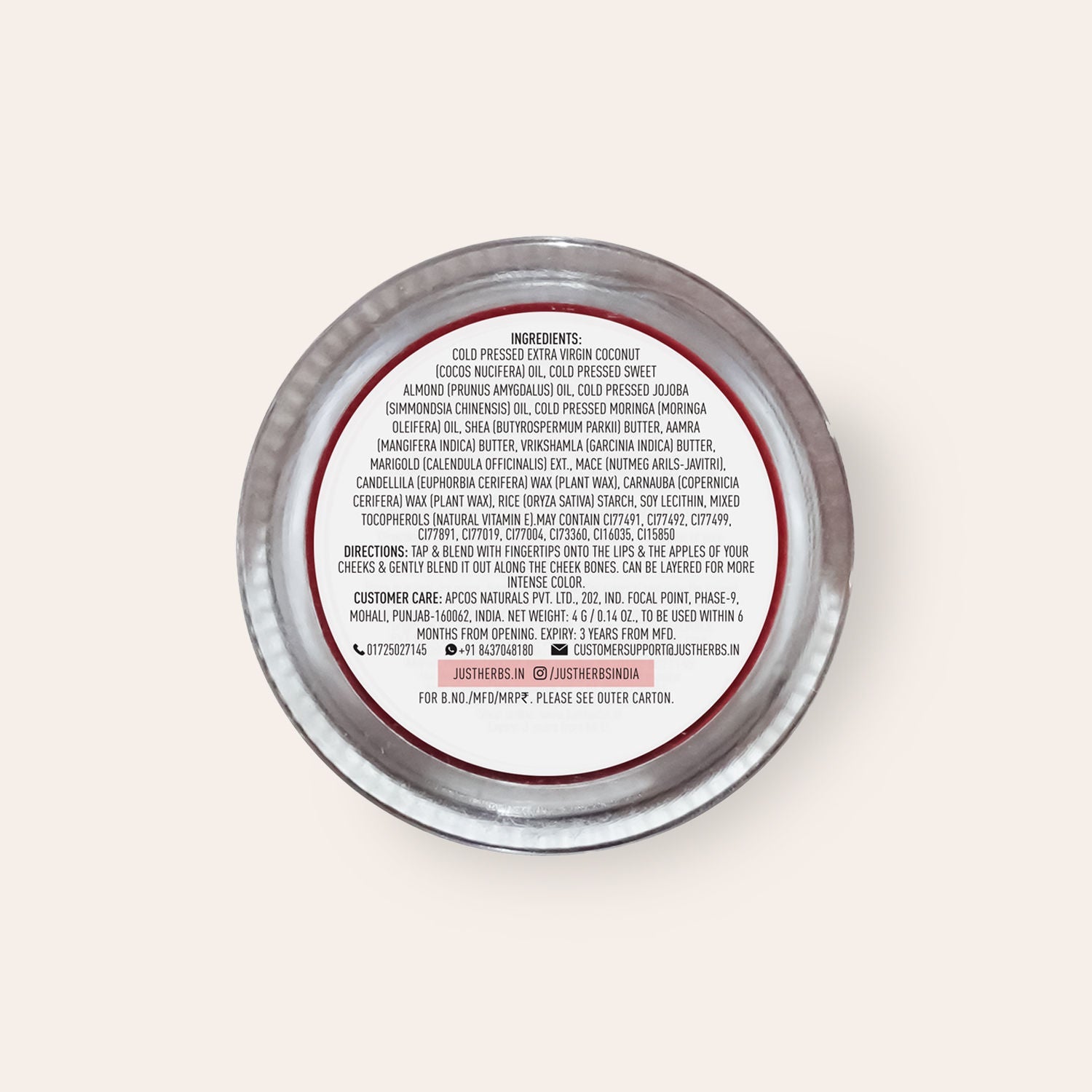 Just Herbs Herb Enriched Lip & Cheek Tint, Soft Nude 05, Natural Finish & Hydrating