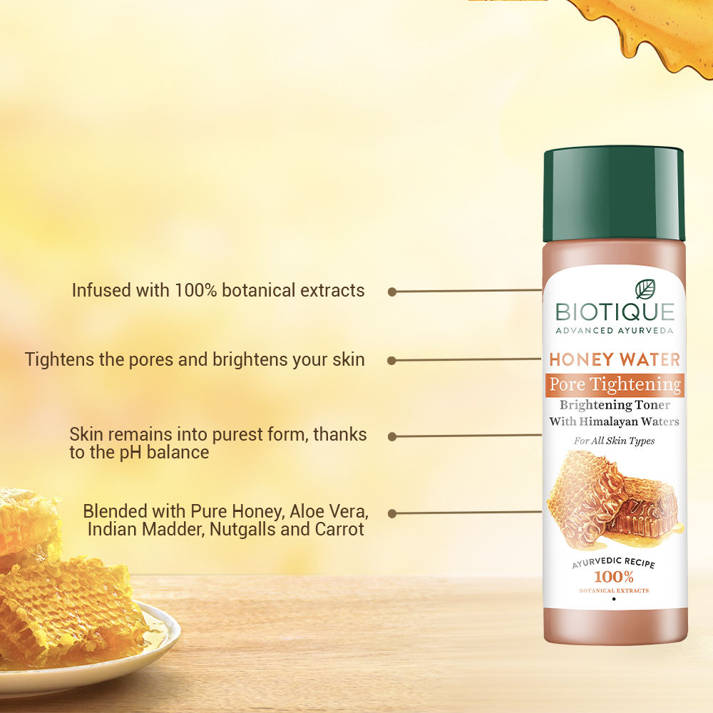 Biotique Honey Water Pore Tightening Brightening Toner With Himalayan Waters