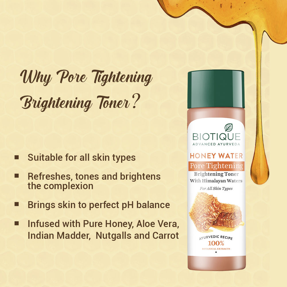 Biotique Honey Water Pore Tightening Brightening Toner With Himalayan Waters