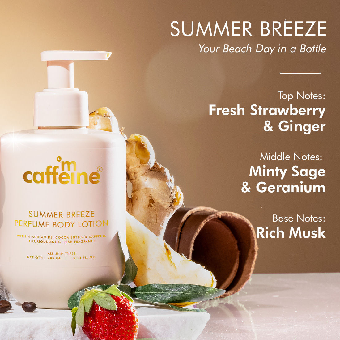 MCaffeine Summer Breeze Perfume Body Lotion With Niacinamide & Cocoa Butter Fresh Aquatic Fragrance