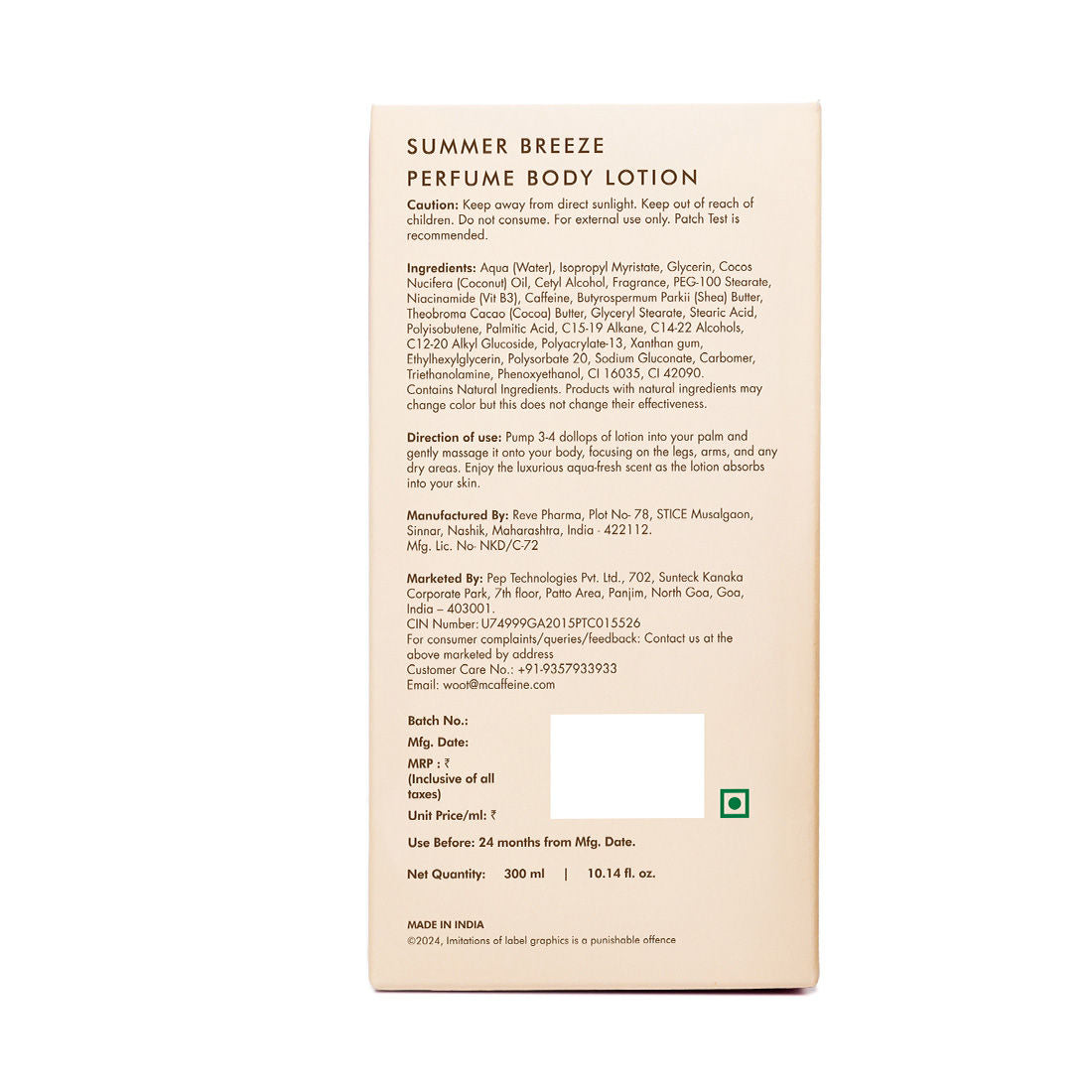 MCaffeine Summer Breeze Perfume Body Lotion With Niacinamide & Cocoa Butter Fresh Aquatic Fragrance