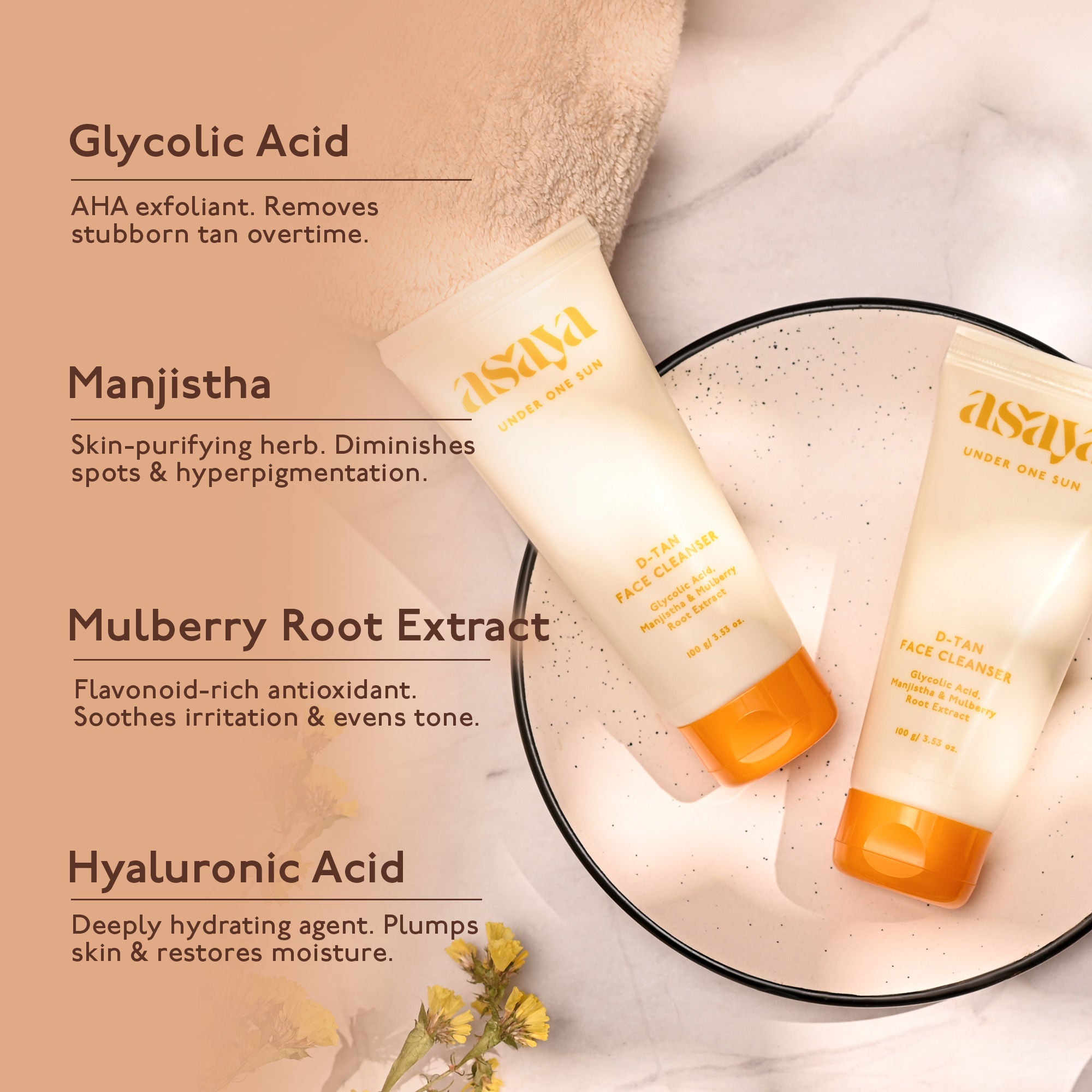 Asaya De Tan Skin Brightening Face Wash For Instant Tan Removal With Manjistha And Glycolic Acid