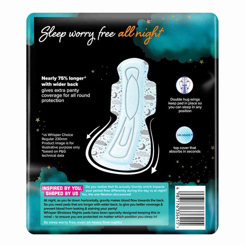 Whisper Bindazzz Nights 20 XXXL Sanitary Pads, Upto 0% Leaks All Night Long