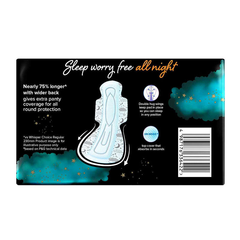 Whisper Bindazzz Nights 10 XXXL Sanitary Pads, Upto 0% Leaks All Night Long