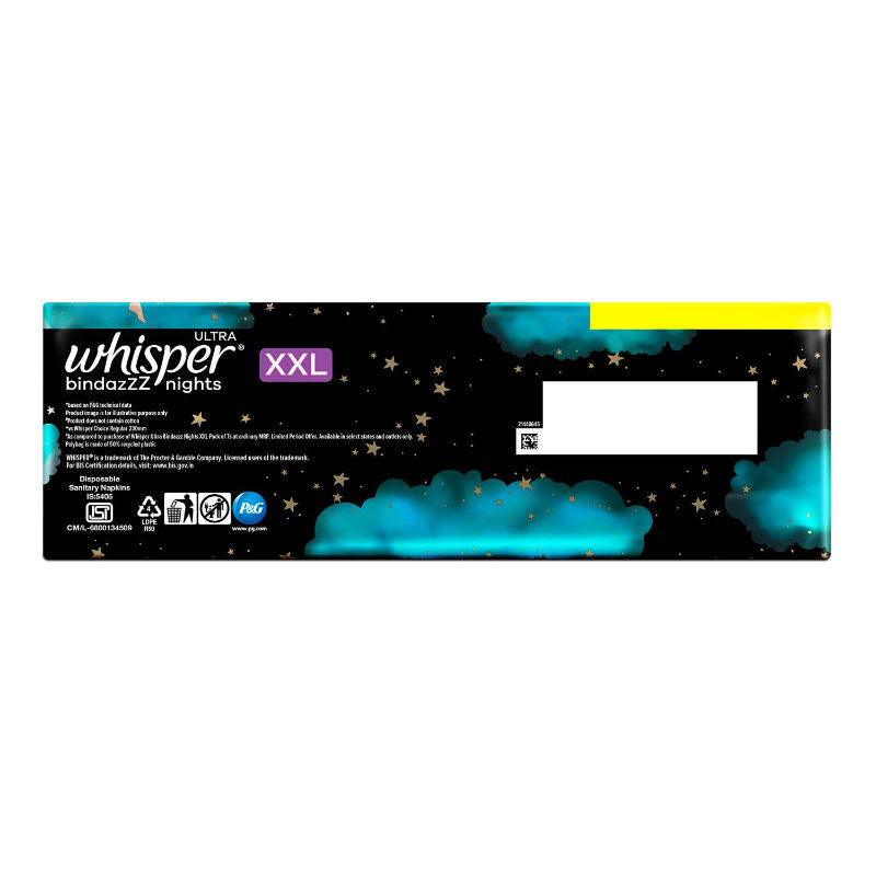 Whisper Bindazzz Nights 45 XXL Sanitary Pads, Upto 0% Leaks All Night Long