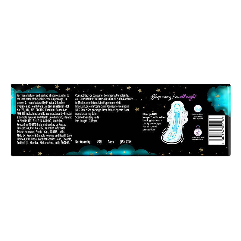 Whisper Bindazzz Nights 45 XXL Sanitary Pads, Upto 0% Leaks All Night Long