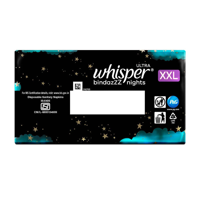Whisper Bindazzz Nights 30 XXL Sanitary Pads, Upto 0% Leaks All Night Long