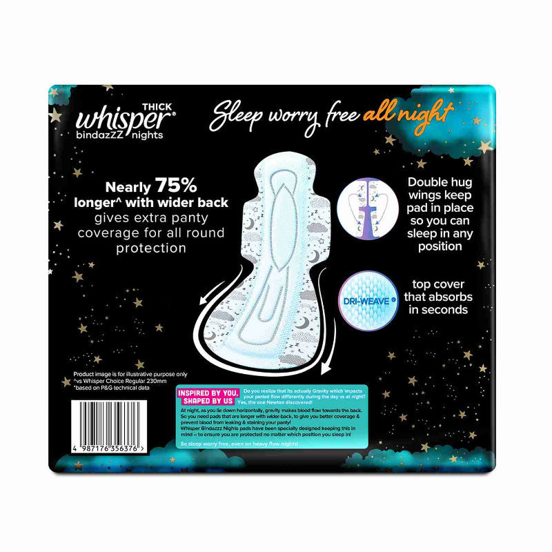 Whisper Bindazzz Nights 30 XXXL Sanitary Pads, Upto 0% Leaks All Night Long