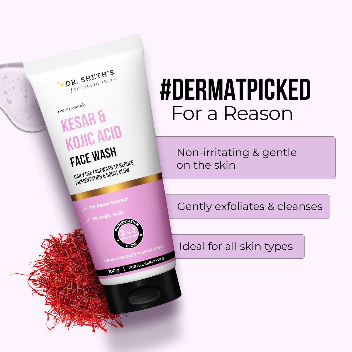 Dr. Sheth'S Kesar & Kojic Acid Facewash For All Skin Types