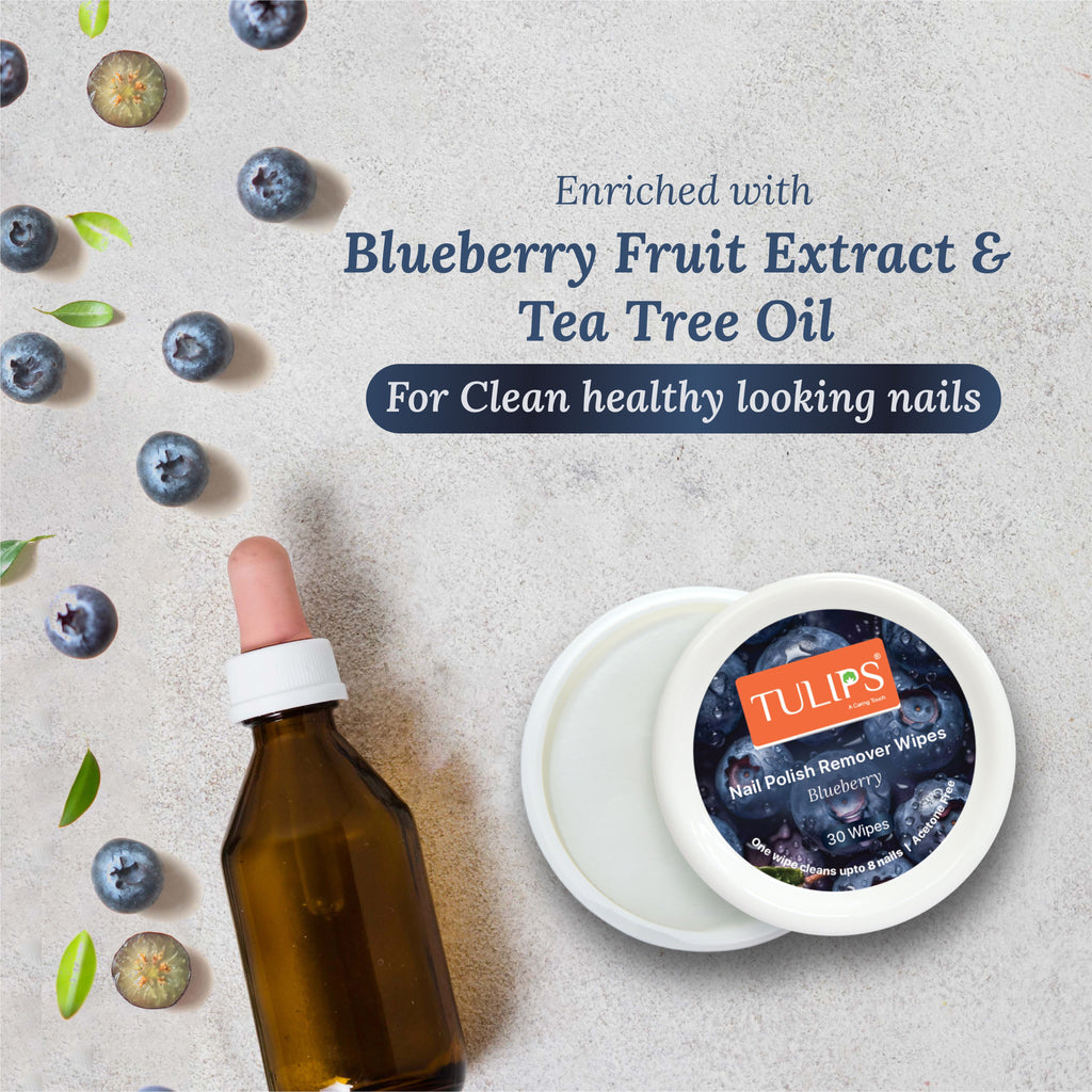 Tulips Nail Polish Remover Wipes With Blueberry Fruit Extracts & Tea Tree oil