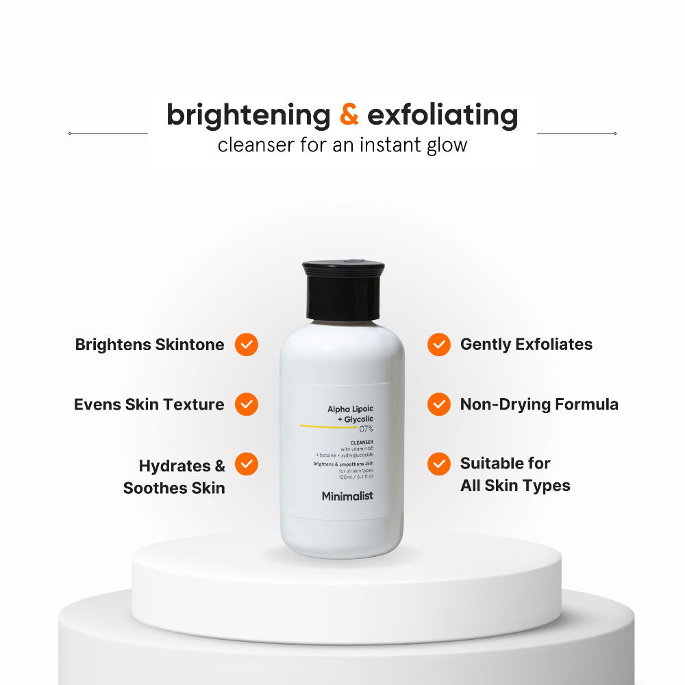 Minimalist 7% ALA & AHA Brightening Face Wash With Vitamin B5 & Glycolic acid For Glowing Skin