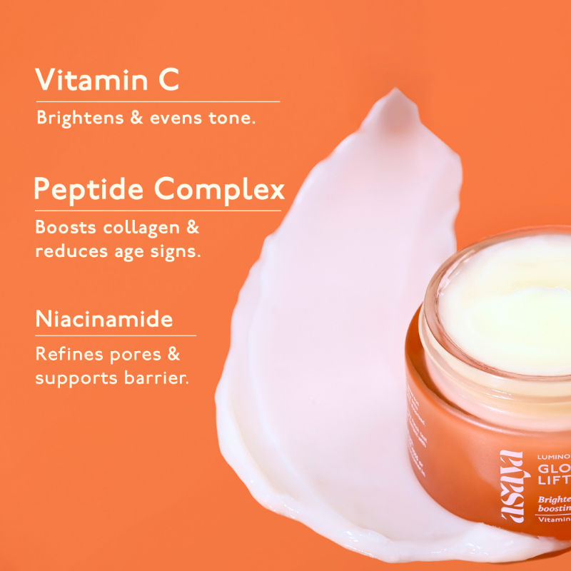 Asaya Vit C & Niacinamide Moisturizer for All Skin Types, Brightening Collagen Cream with Peptides
