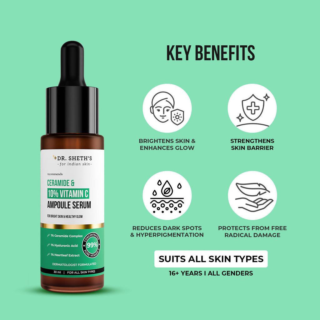 Dr. Sheth's Non-Irritating Ceramide & 10% Vitamin C Ampoule Serum For All Skin Types