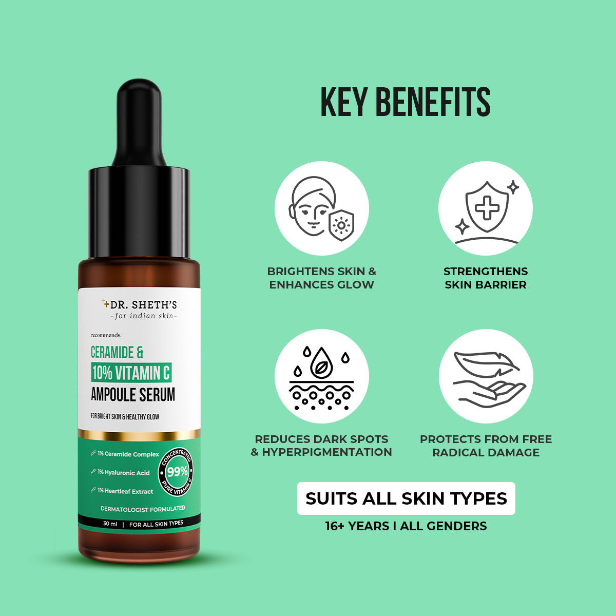 Dr. Sheth's Non-Irritating Ceramide & 10% Vitamin C Ampoule Serum For All Skin Types