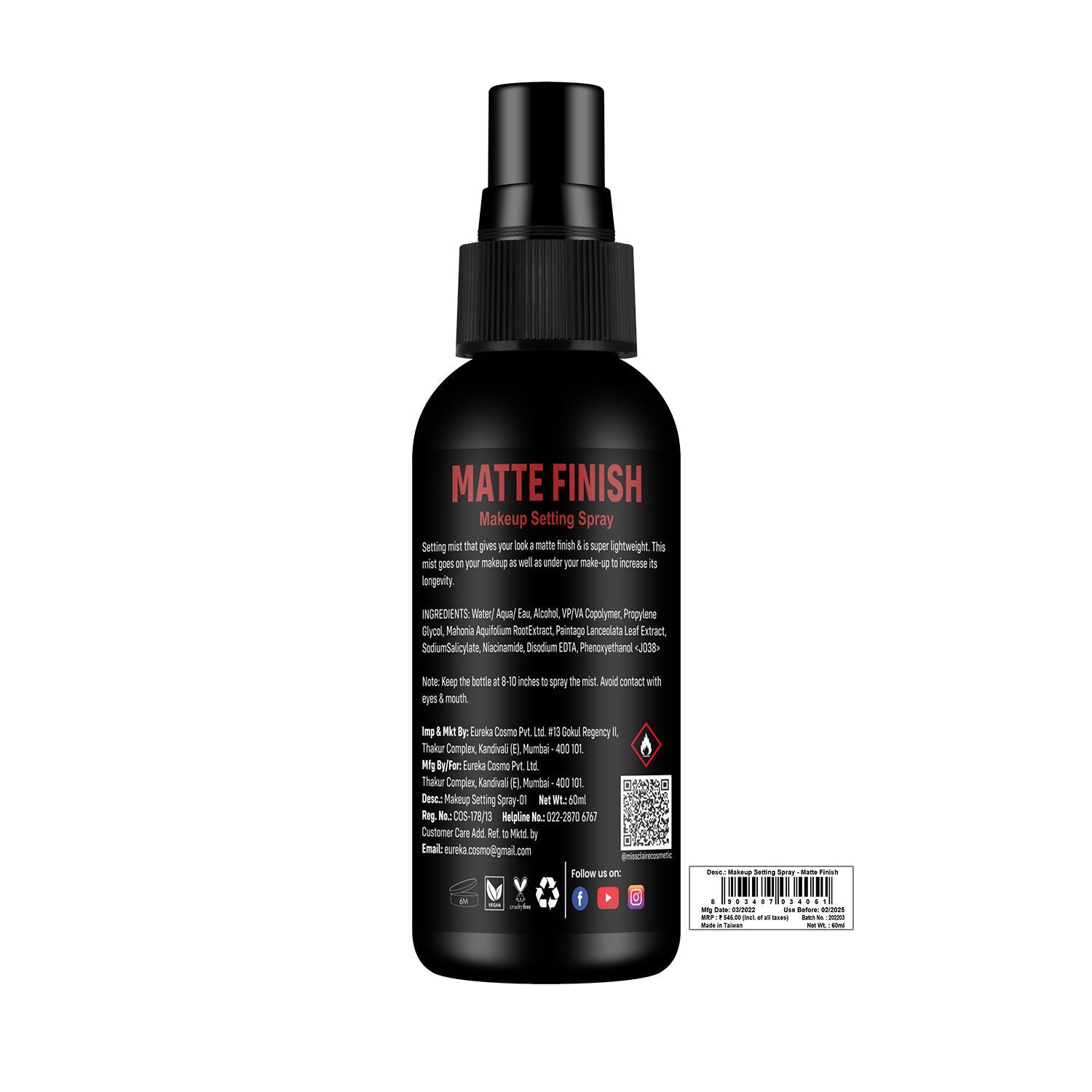 Miss Claire Fixing Spray For Makeup Matte Finish