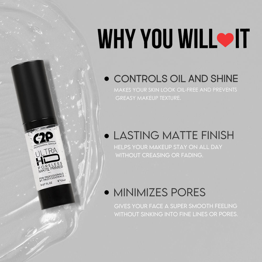 C2P Pro Ultra HD Poreless Peach Matte Highlighting Pre Base Primer Absorbs Oil and Hydrates Skin