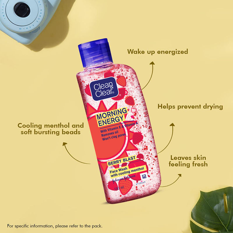 Clean & Clear Morning Energy Berry Blast Face Wash - Gentle Cleanser with Menthol for Oily Skin