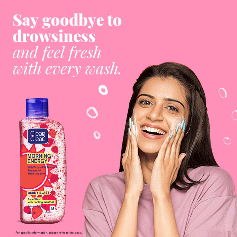 Clean & Clear Morning Energy Berry Blast Face Wash - Gentle Cleanser with Menthol for Oily Skin