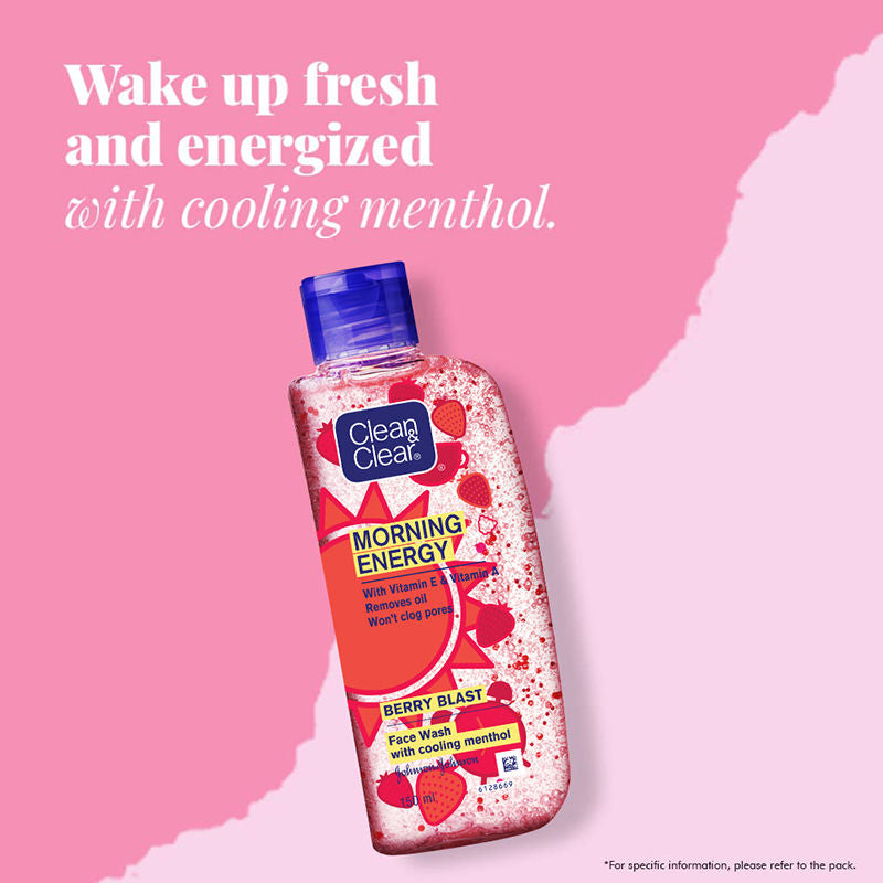 Clean & Clear Morning Energy Berry Blast Face Wash - Gentle Cleanser with Menthol for Oily Skin